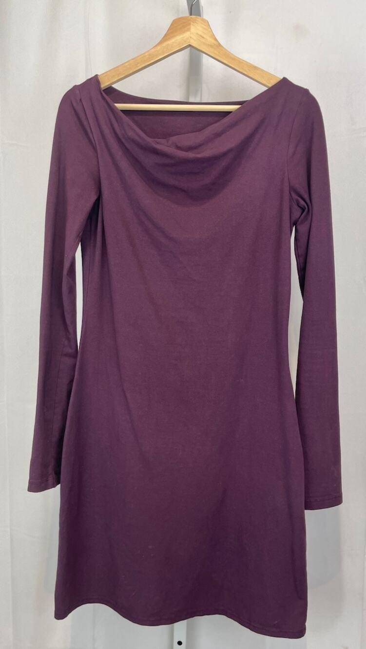 JAMES PERSE Standard Draped Boat Neck Dress Long Sleeve Pima Cotton Purple 3 L